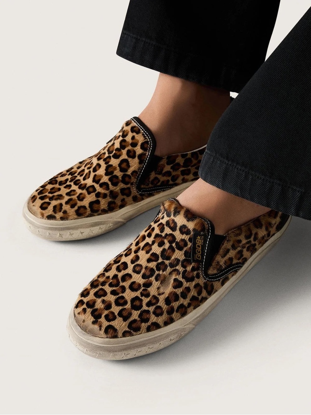 Golden Goose VCE Slip-On Sneaker Leopard Pony Hair/Black Leather 38 New in Box